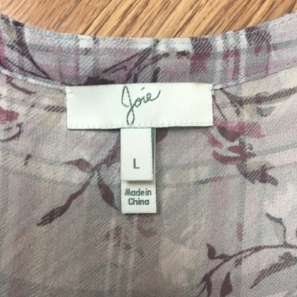JOIE Finnegan Floral Plaid 100% Silk Blouse EUC sz L - Picture 7 of 9